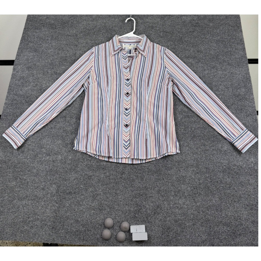Tommy Hilfiger Womens Large Striped Button Down Shirt Long Sleeve Multi Color L